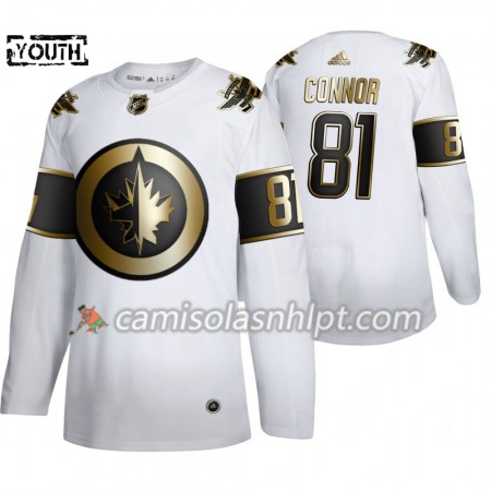 Camisola Winnipeg Jets Kyle Connor 81 Adidas 2019-2020 Golden Edition Branco Authentic - Criança